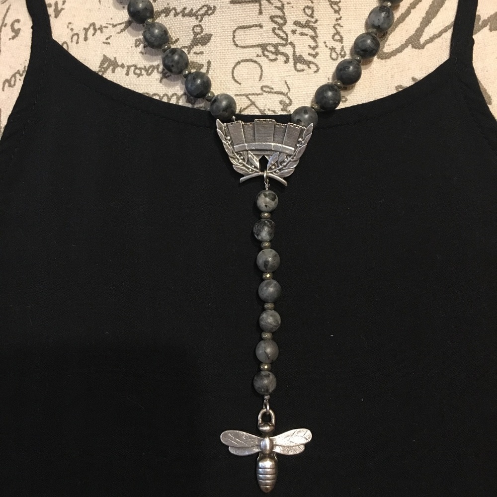 French Kande - SANDBLAST BLK LABRADORITE & PYRITE